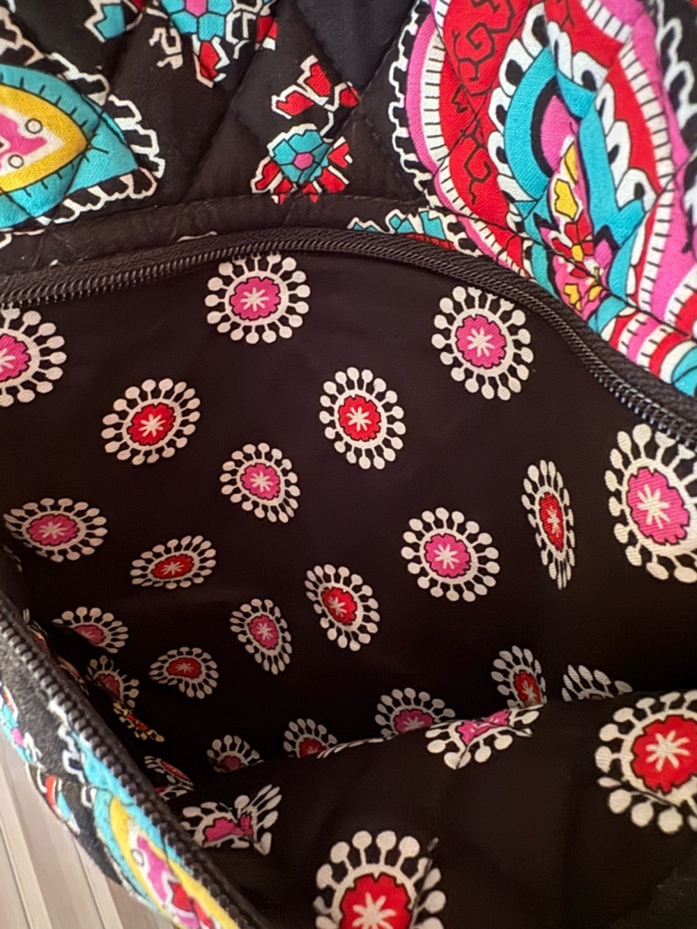 Vera Bradley Black Quilted Paisley Shoulder Bag with Pink & Teal Accents - Picture 5 of 9